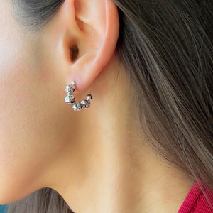 Small Chunky Hoop Earrings 925 Sterling Silver Huggie Earrings, Beaded Thick Silver Hoops, Thick Hoop Earrings Everyday Gift for Her