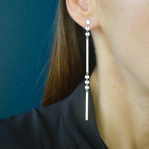 Extra long drop dangle earrings, long sterling silver earrings, statement earrings, geometric earrings, gift for her