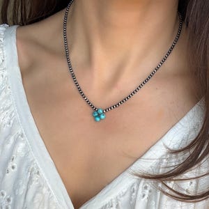 Turquoise and Navajo Pearl Style Necklace 925 Sterling Silver - Handmade Beaded Turquoise Clover Necklace, 3 mm Beads Navajo Pearl Style