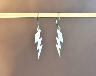 Lightning bolt earrings, dangle sterling silver earrings minimalist for him for her unisex earrings