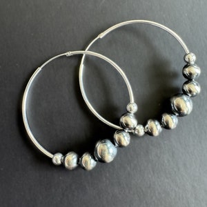Beaded Boho Western Hoop Earrings 925 Sterling Silver Navajo Pearl Style Hoops Large, Endless Hoop 40 mm, Western Jewelry Gift for Her