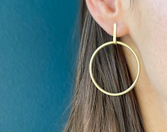 Statement Gold Hoop Earrings, Gold Filled Hoop Earrings with Bar Post, Hoop Earrings Gold, Big Modern Geometric Earrings, Drop Earrings