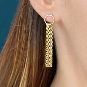 Fringe tassel earrings gold filled / black and gold / mixed metal, Gold Chain Earrings, Drop Earrings, Short or Long Gold Dangle Earrings