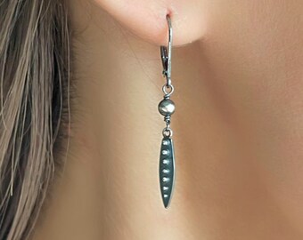 Spike Earrings Dangle Gunmetal Black Earrings, Oxidized Sterling Silver Dangle Earrings for Men or Women, Western Jewelry