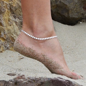 Sterling silver anklet for women, coin anklet / ankle bracelet adjustable, beach anklets for women, boho jewelry / bohemian gift for her