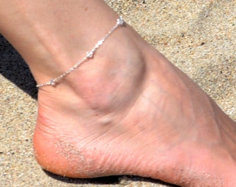 Sterling Silver anklet beaded with Swarovski crystals - choose your color, silver ankle bracelet, delicate anklet beaded birthstone jewelry
