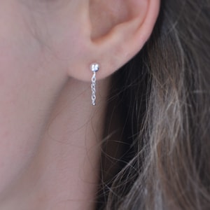 Tiny chain earrings Sterling silver or Gold Filled, dainty earrings, silver ear jacket, double sided post earrings small minimalist earrings