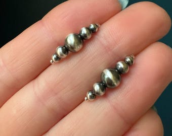 Small Navajo Pearl Style Earrings, Dainty Sterling Silver Bead earrings, Thread Earrings Gift for her Western Jewelry Beaded Dangle Earrings