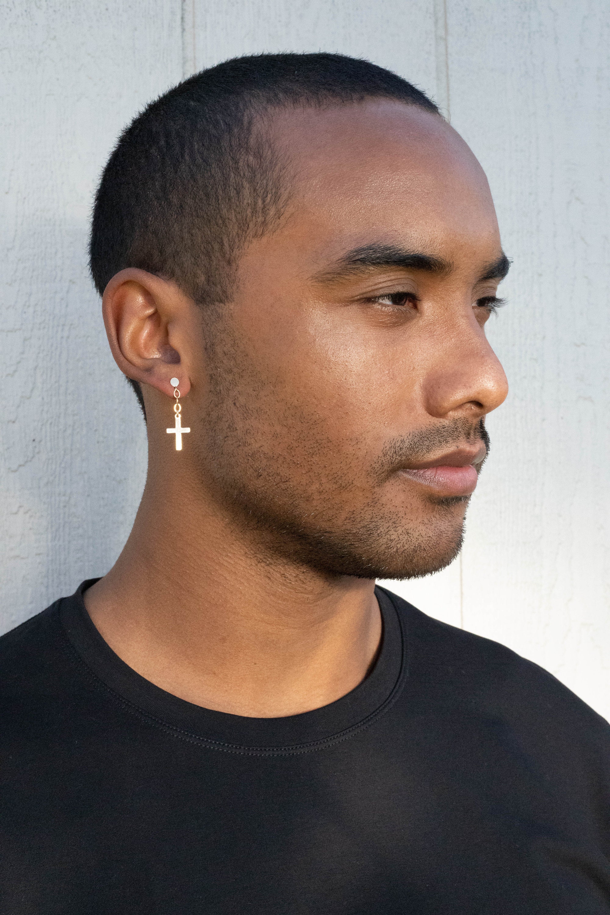 14K Gold Filled Cross Earrings Men Mens 