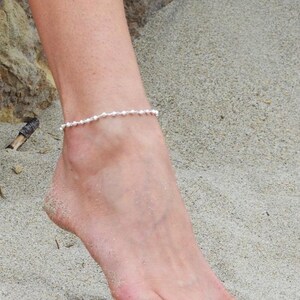 Sterling Silver Anklet, Ankle Bracelet for Women, Handmade Anklet Beaded with Silver Plated Pyrite Gemstones, Boho Jewelry Gift for her image 6
