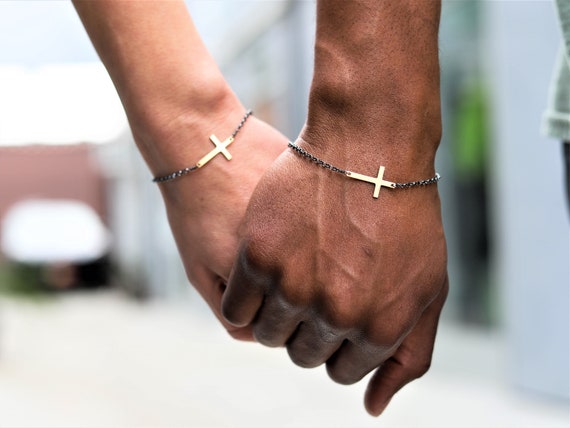 Couple Bracelets, His and Hers Bracelet, Cross Bracelet, Sterling