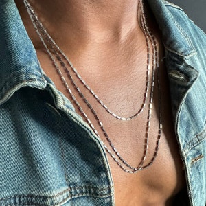 Mens Sterling Silver Bar Chain Necklace: Oxidized Silver Option