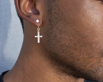 14K Gold Filled Cross Earrings Men Mens 