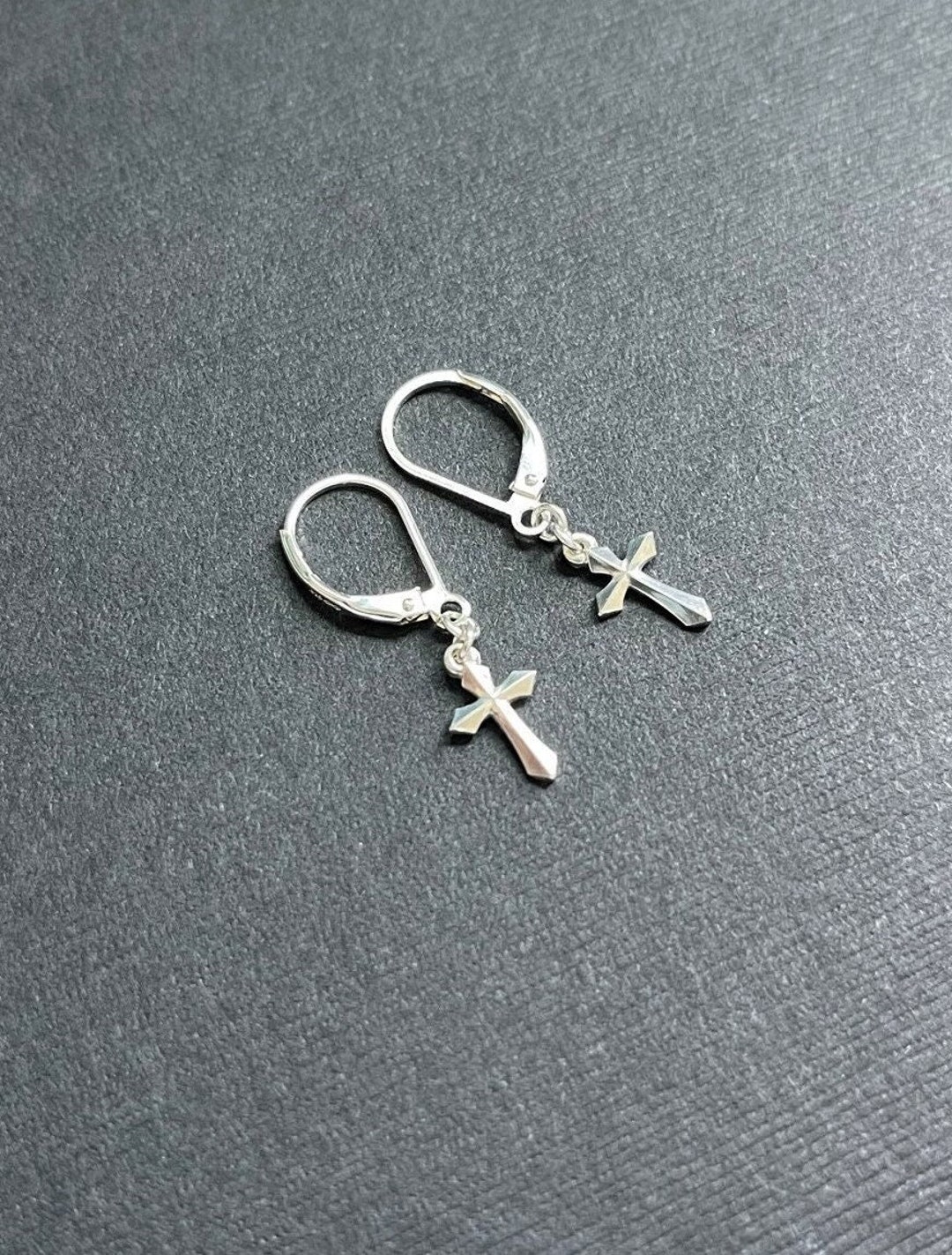 Sterling Silver Dangle Cross Earrings, Small Cross Leverback Earrings