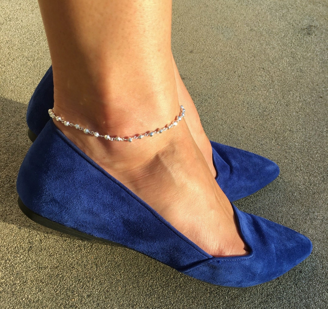 Sterling Silver Ankle Bracelet With Silver Plated Pyrite Gemstones