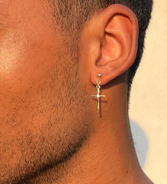 Buy Sarah Stainless Steel Long Chain with Cross Dangle Huggie Hinged Hoop  Earrings for Men at Amazon.in