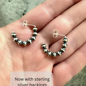 Navajo Pearl Style Sterling Silver Hoop Earrings Dainty Beaded, 4 mm Bead Earrings Lightweight Minimal Western Earrings Jewelry Gift for Her image 6