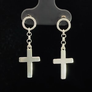 Sterling Silver Cross Earrings Men, Mens Dangle Earrings with Cross Charm, Single Earring or Pair, Gift for Him