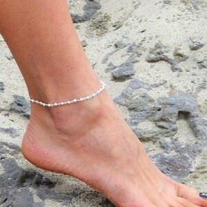 Sterling Silver Anklet, Ankle Bracelet for Women, Handmade Anklet Beaded with Silver Plated Pyrite Gemstones, Boho Jewelry Gift for her image 4
