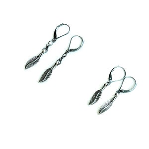 Dangle Feather Earrings, Sterling Silver Dangle Earrings for Men or Women, Leverback Oxidized Black Earrings, Mens Dangle Earring image 8