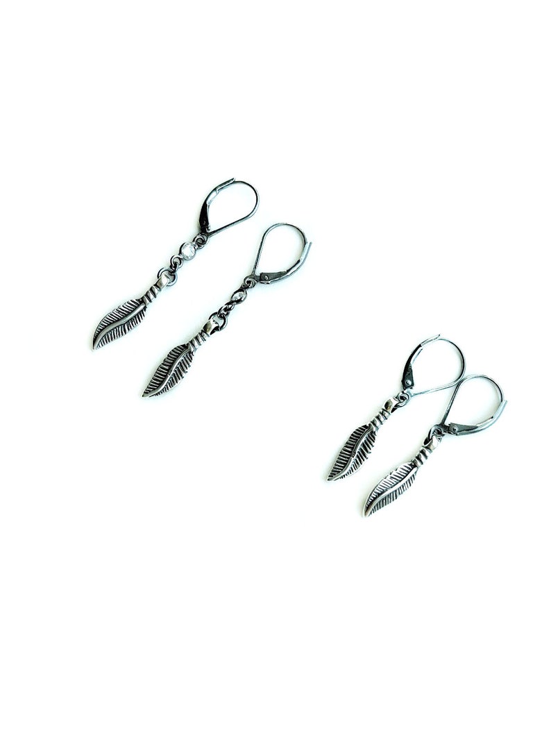 Dangle Feather Earrings, Sterling Silver Dangle Earrings for Men or Women, Leverback Oxidized Black Earrings, Mens Dangle Earring image 8