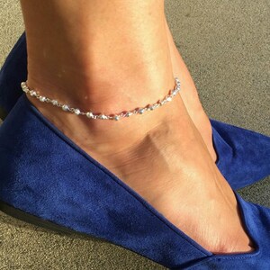 Sterling Silver Anklet, Ankle Bracelet for Women, Handmade Anklet Beaded with Silver Plated Pyrite Gemstones, Boho Jewelry Gift for her image 3