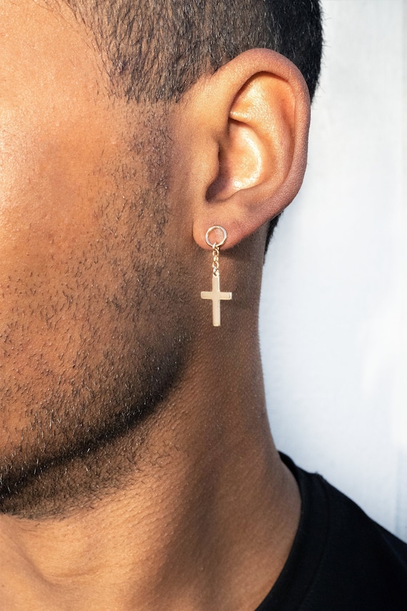 Simple Plain Cross Earrings Men Boys Christian Hoop Huggie Faith Prayer  Jewelry | eBay