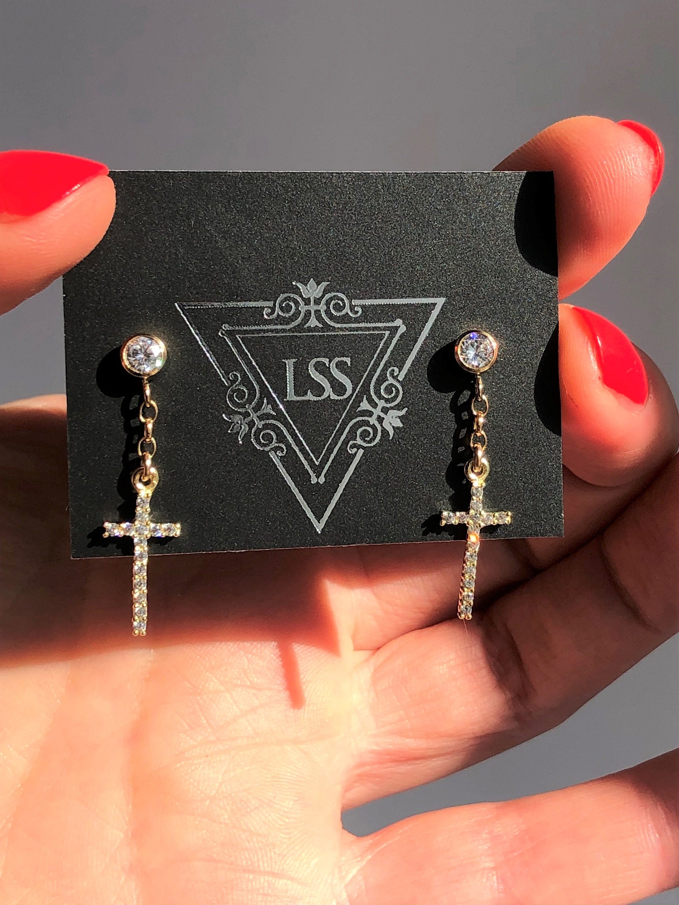 Gold Cross Earrings With CZ Stud Mens Earrings Womens - Etsy