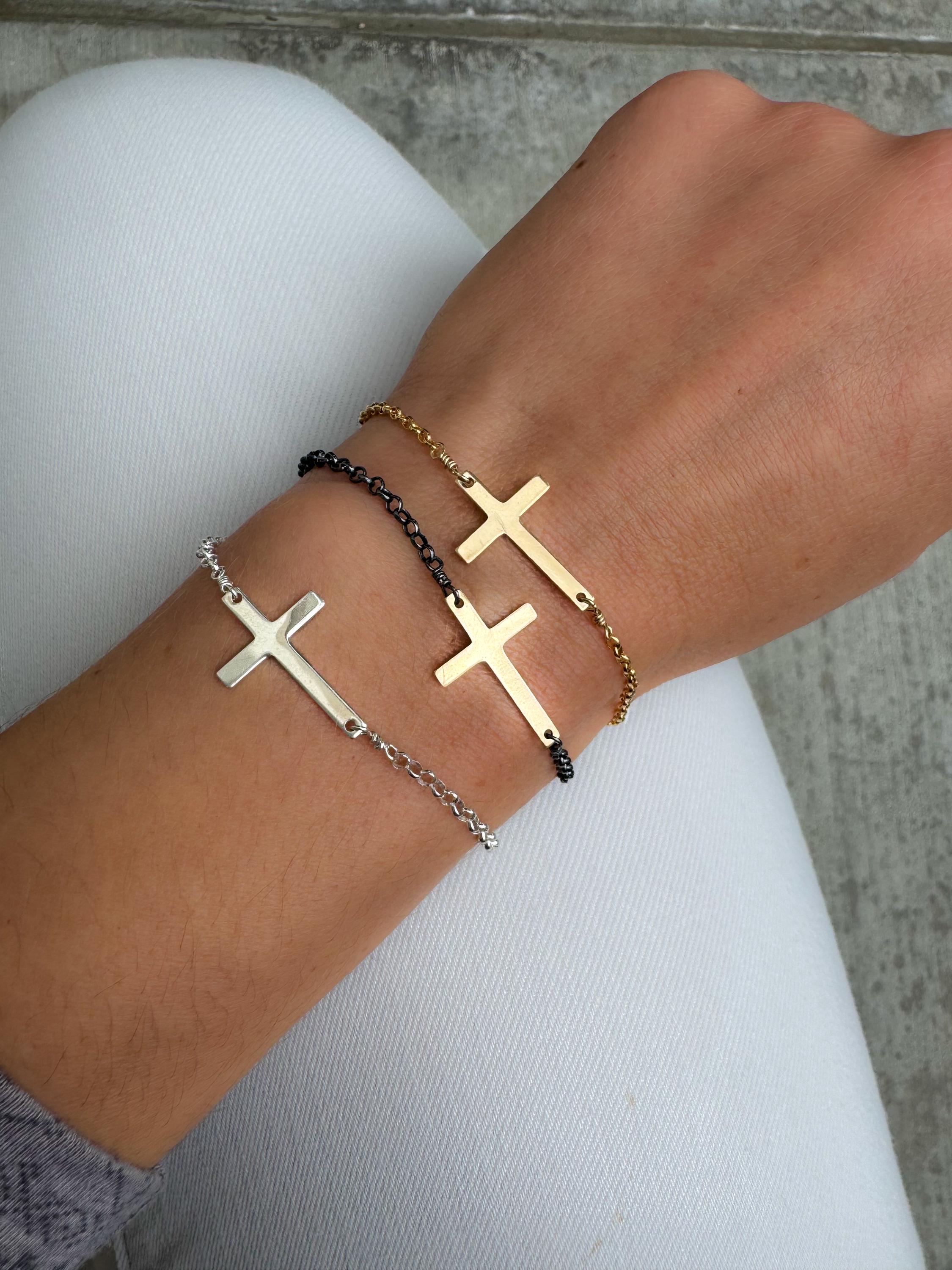 Bracciale Con Croce Per Donna In Oro, Resistente All'acqua, Placcatura 14K, Regolabile, Simbolo Di Fede E Speranza - 2