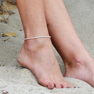 Sterling Silver Anklet, Ankle Bracelet for Women, Handmade Anklet Beaded with Silver Plated Pyrite Gemstones, Boho Jewelry Gift for her image 5