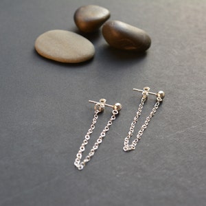 Sterling silver chain earrings, dangle silver ear jacket, double sided post earrings, front and back chain hoop earrings loop minimalist