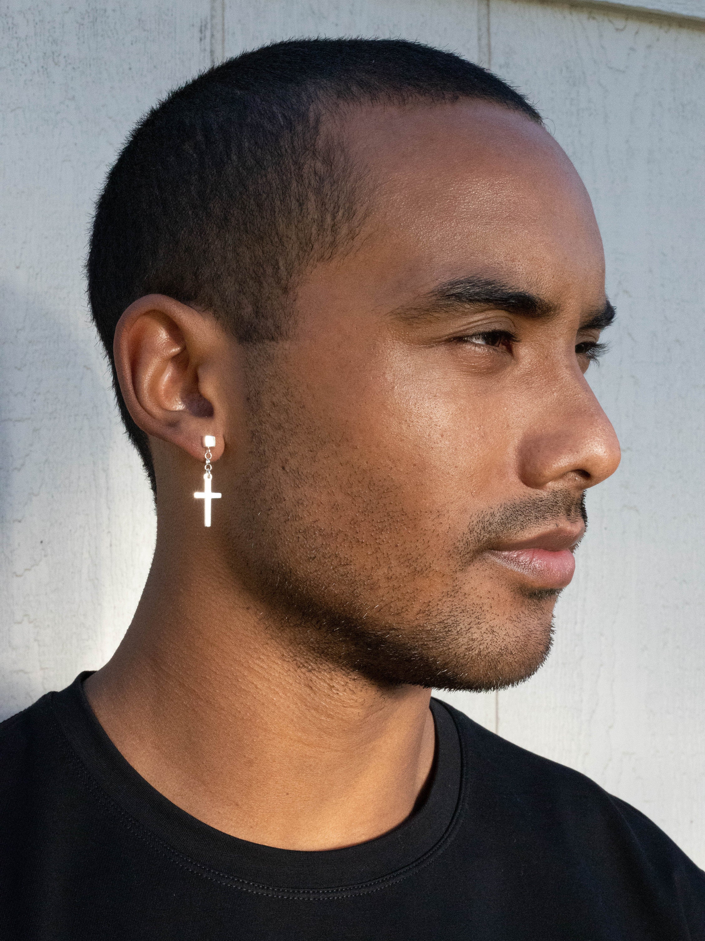 Sterling Silver Cube Earrings With Dangle Cross Mens - Etsy