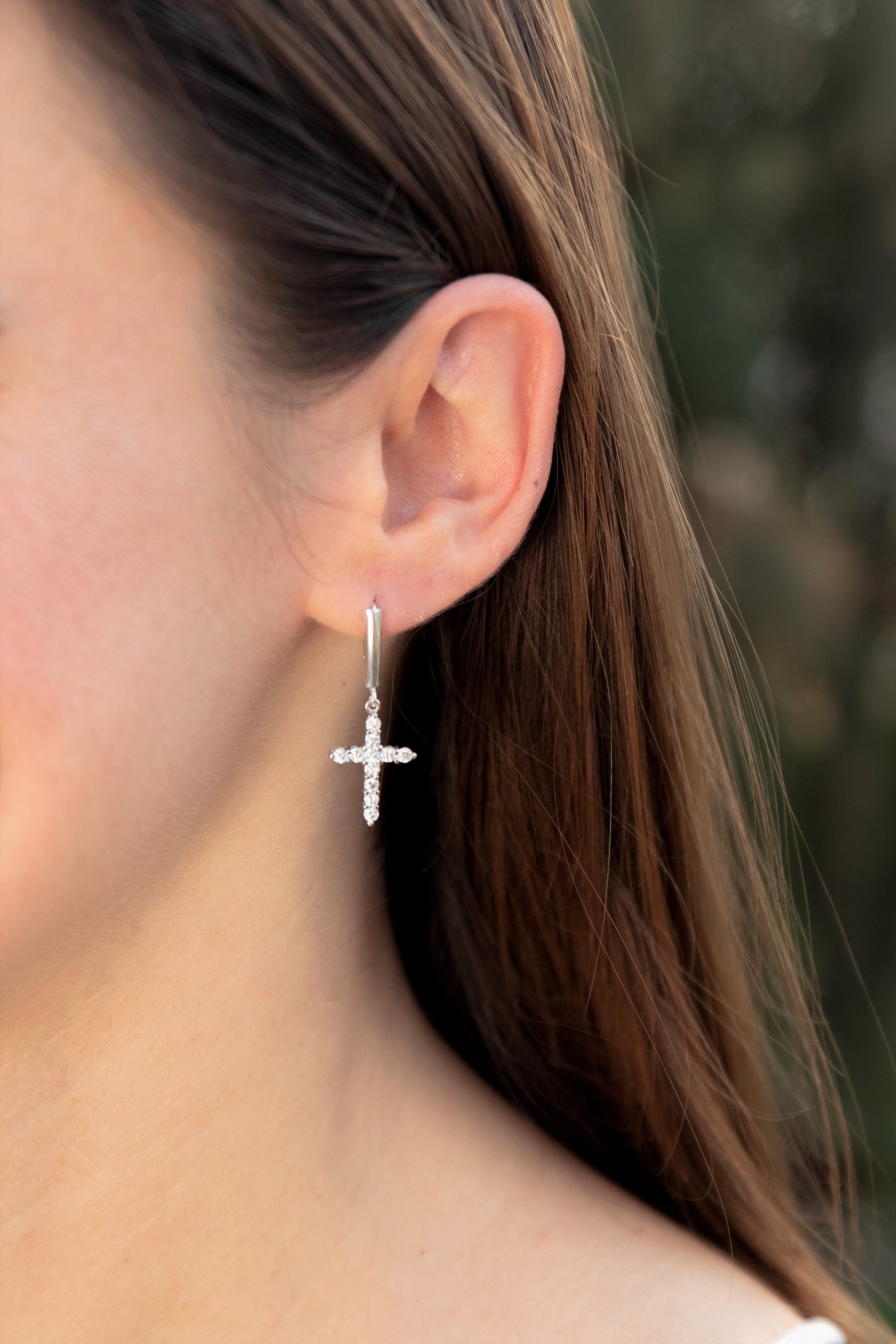 Dangle Cross Earrings in Sterling Silver With CZ Diamonds Etsy