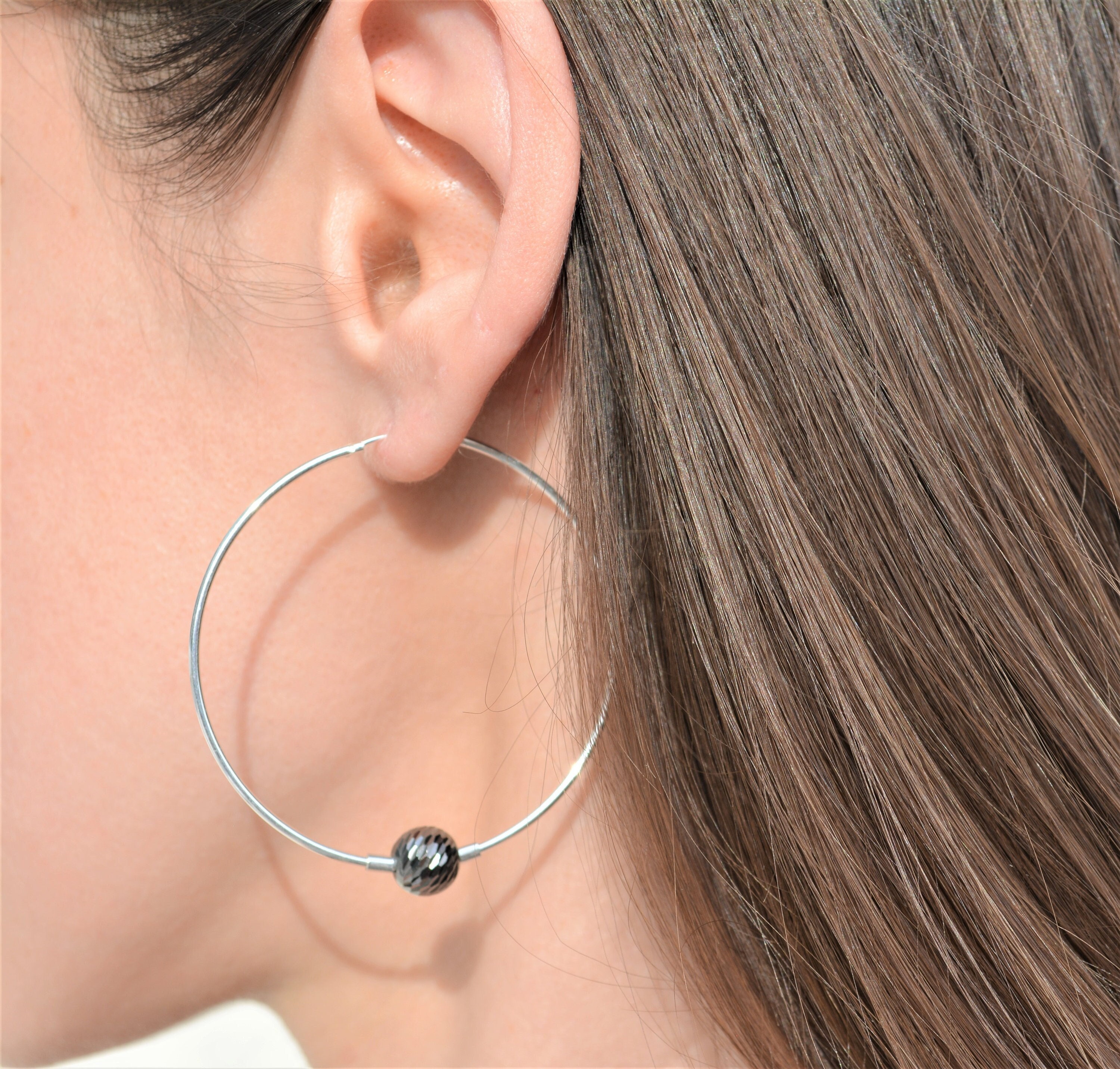 Sterling Silver Hoop Earrings With Charm Large Hoop Earrings Etsy