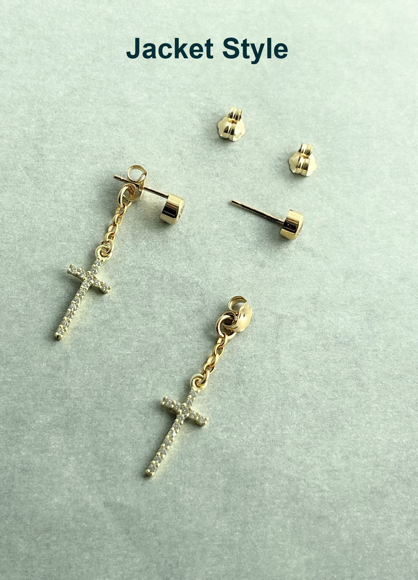Gold Cross Earrings With CZ Stud Mens 