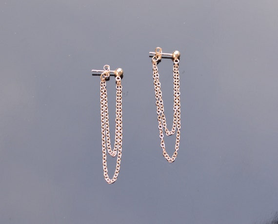 ★Hei★ Edge chain post earring Gold Front To Back Chain Earring – STONE AND STRAND