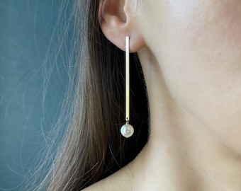 Long Pearl Drop Earrings, Gold Bar Earrings Long or Short with Swarovski Pearls, Gold Filled Dangle Pearl Earrings, Statement Post Earrings