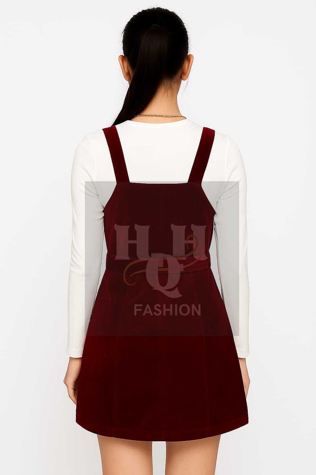 burgundy cord dungaree dress Corduroy Pinafore with Belt: Handmade Vintage A-Line Button Front Azazie Sloane Espresso Stretch To be Continued_AC chic wardrobe with this Size:US 14/UK 16/EU 44