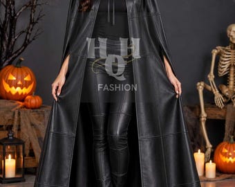 Capa con capucha de auténtica piel de oveja, disfraz de bruja gótica para Halloween, capa de cosplay de vampiro medieval.