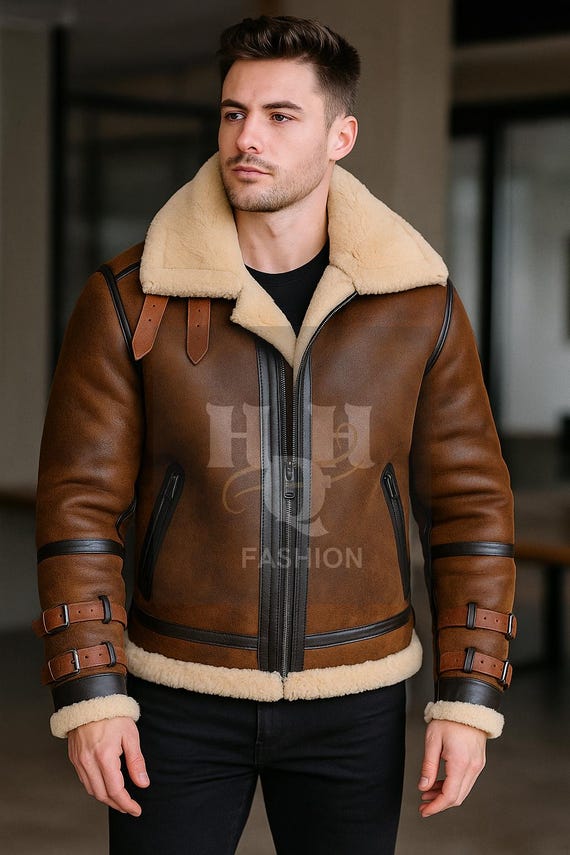 Genuine Sheep Leather B3 Bomber Jacket: Faux Shearling Aviator
