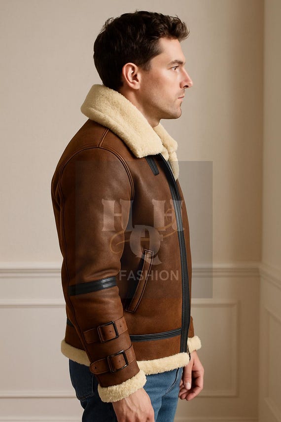 Genuine Sheep Leather B3 Bomber Jacket: Faux Shearling Aviator