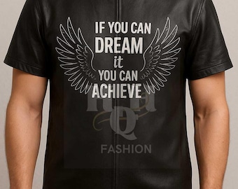 Camiseta gráfica de piel de oveja para hombre, hecha a mano: frase motivacional, cierre trasero
