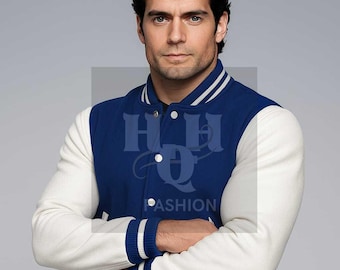 Handmade Blue Wool Varsity Jacket: Retro College Letterman with PU Leather Sleeves