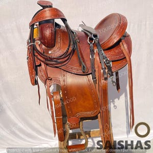 Western Leather Roping Saddle 10-18&quot; – Premium Cowhide, SS Fittings, Hand Tooled, Free Tack Set, Horse Riding & Ranch Work