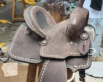 Hand Tooled Cowhide Leather Roping Saddle 10-18" with Free Tack Set