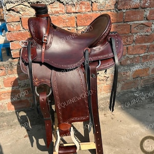 Western Leather Roping Saddle 10-18&quot; – Premium Cowhide, SS Fittings, Hand Tooled, Free Tack Set, Horse Riding & Ranch Work