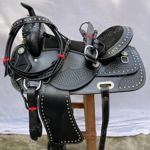 Western Leather Roping Saddle 10-18&quot; – Premium Cowhide, SS Fittings, Hand Tooled, Free Tack Set, Horse Riding & Ranch Work