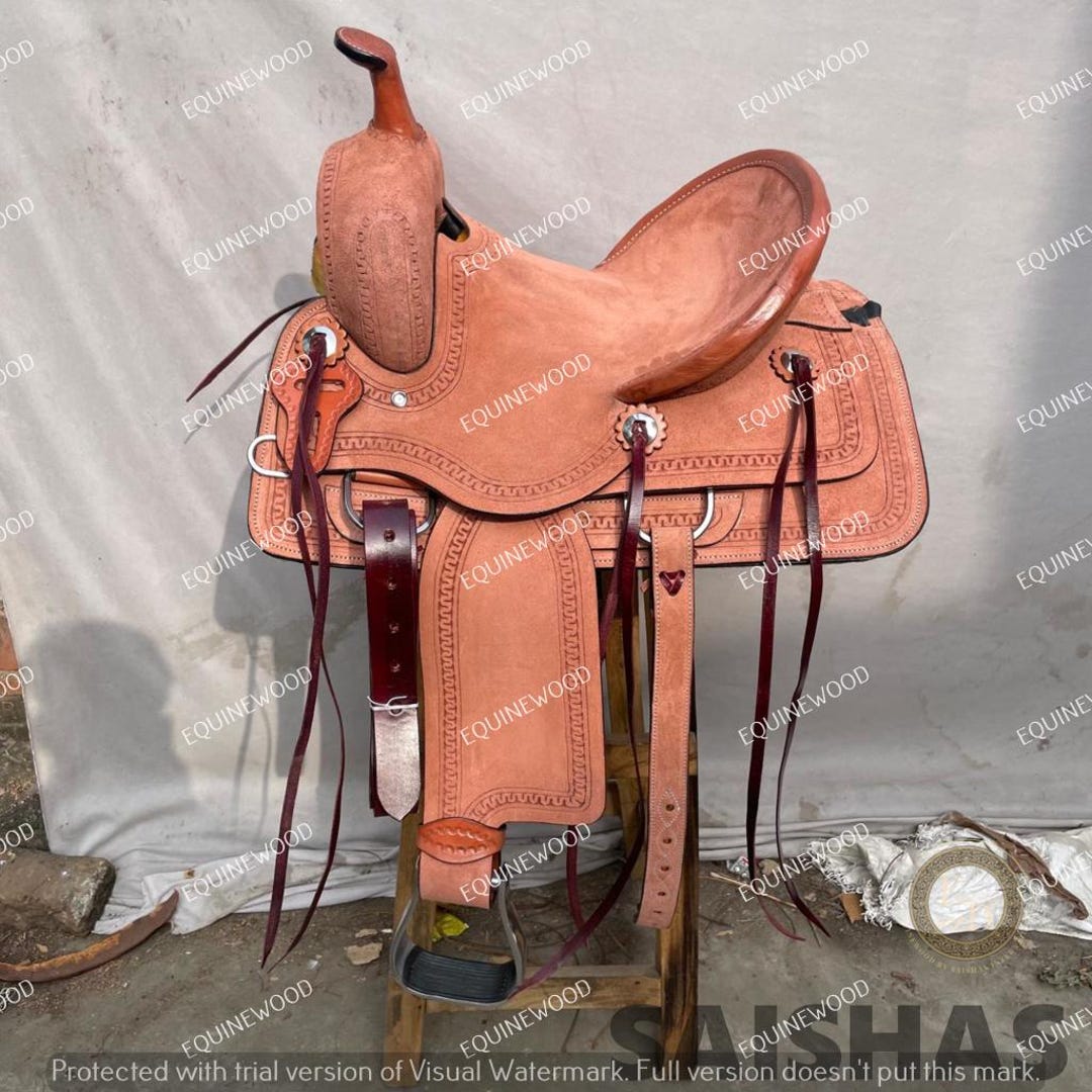 Ss Tack Premium Barrel Racing Artwork Western Leather Saddle Set | Hand Tooled ...