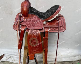 Western Leather barrel racing Saddle 10-18" – Premium Cowhide, SS Fittings, Hand Tooled, Free Tack Set, Horse Riding & Ranch Work