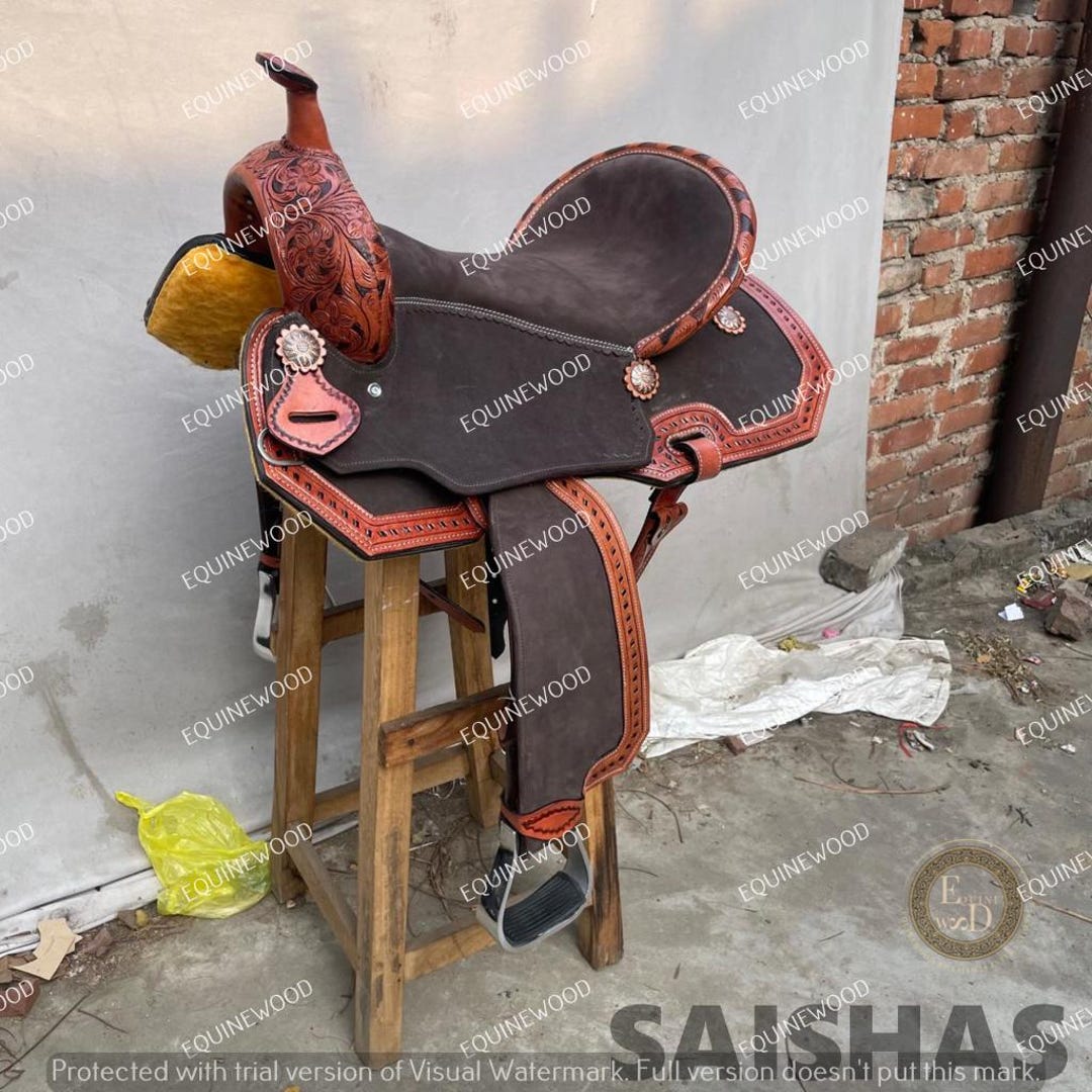 Ss Tack Premium Barrel Racing Artwork Western Leather Saddle Set | Hand Tooled ...